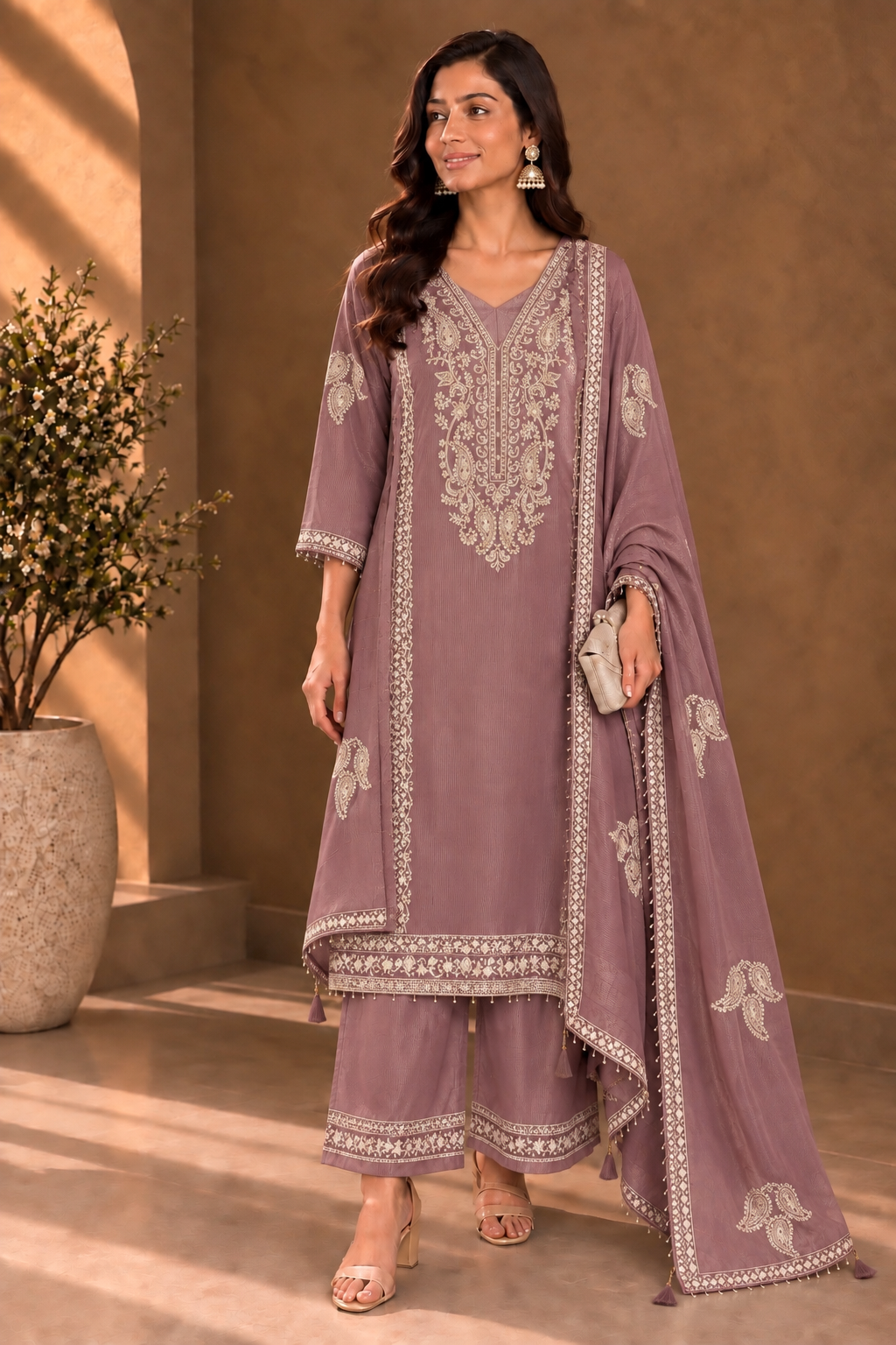 Designer shimmer silk suit set