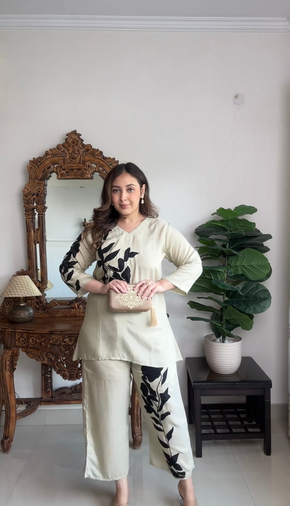 Embroidered coord set with palazzo
