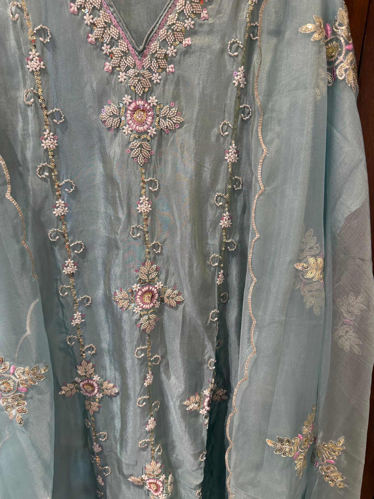 `Maisha’ Designer 3 piece suit set with hand and pearl work