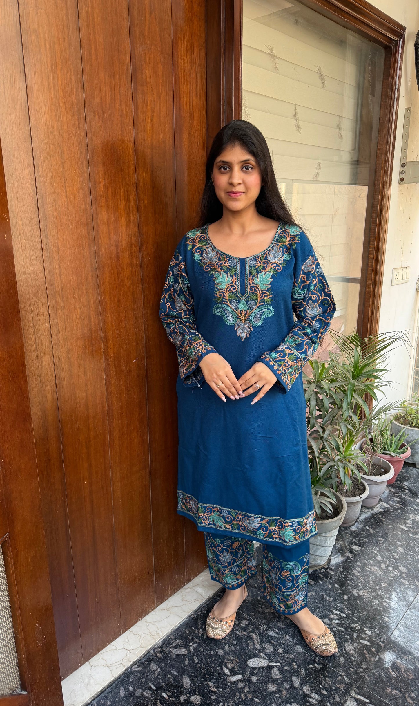 Pure wool hand embroidered aari work designer coord set