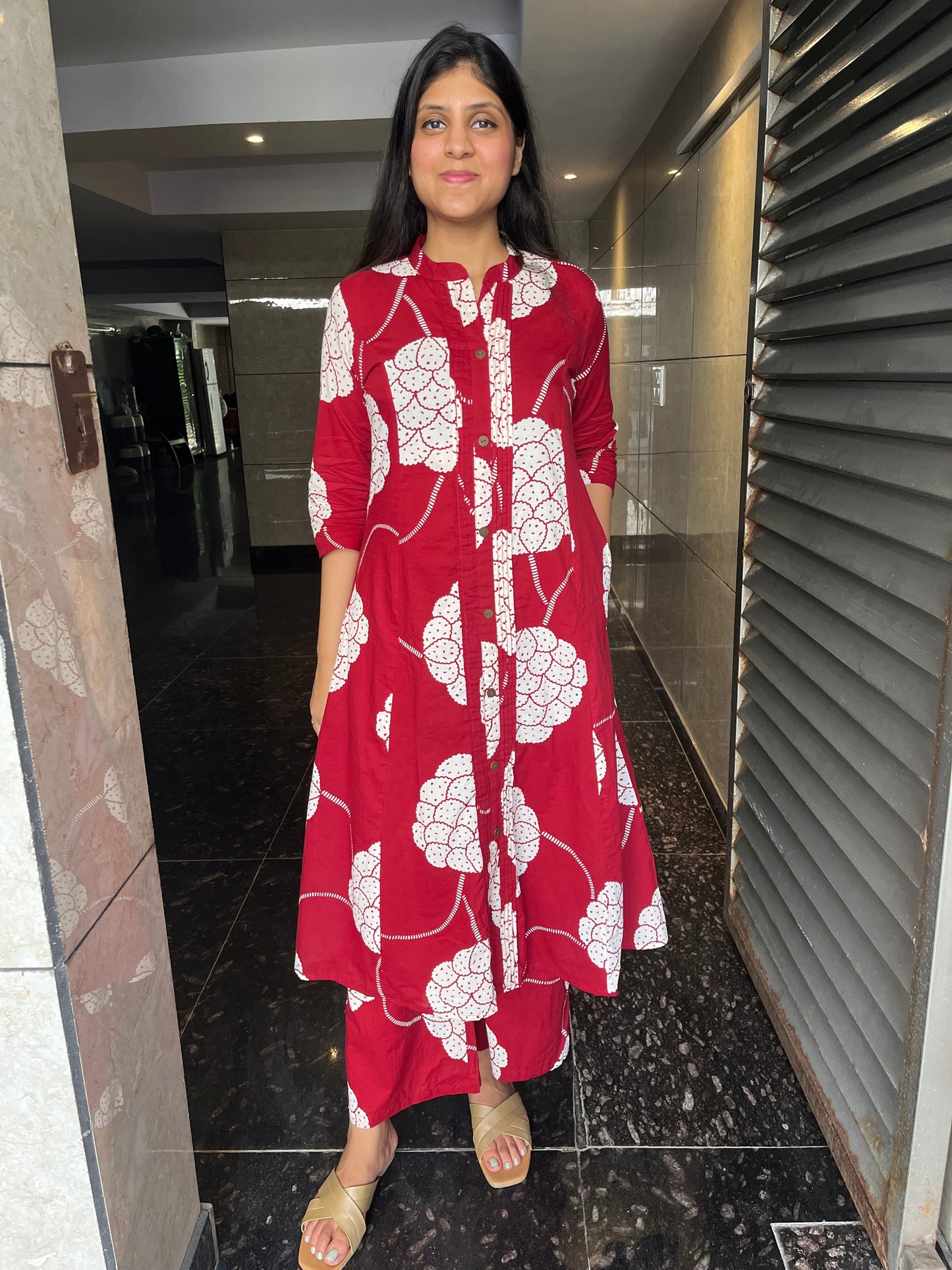 Red Printed Premium mul cotton Co-Ord Set for Women
