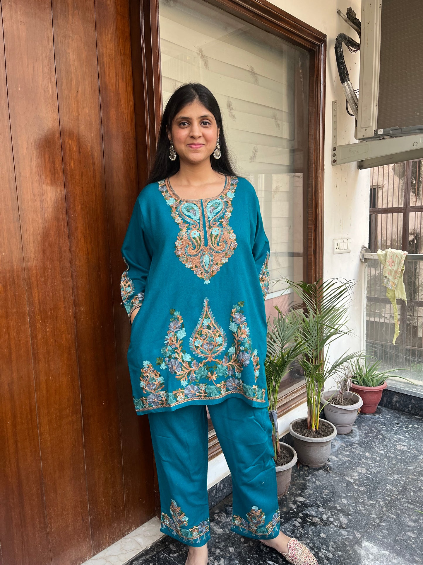 Pure wool hand embroidered aari work designer coord set