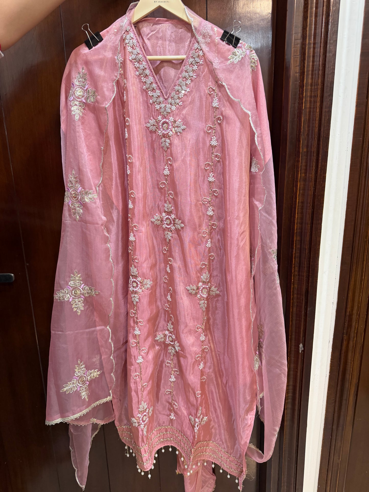 `Maisha’ Designer 3 piece suit set with hand and pearl work