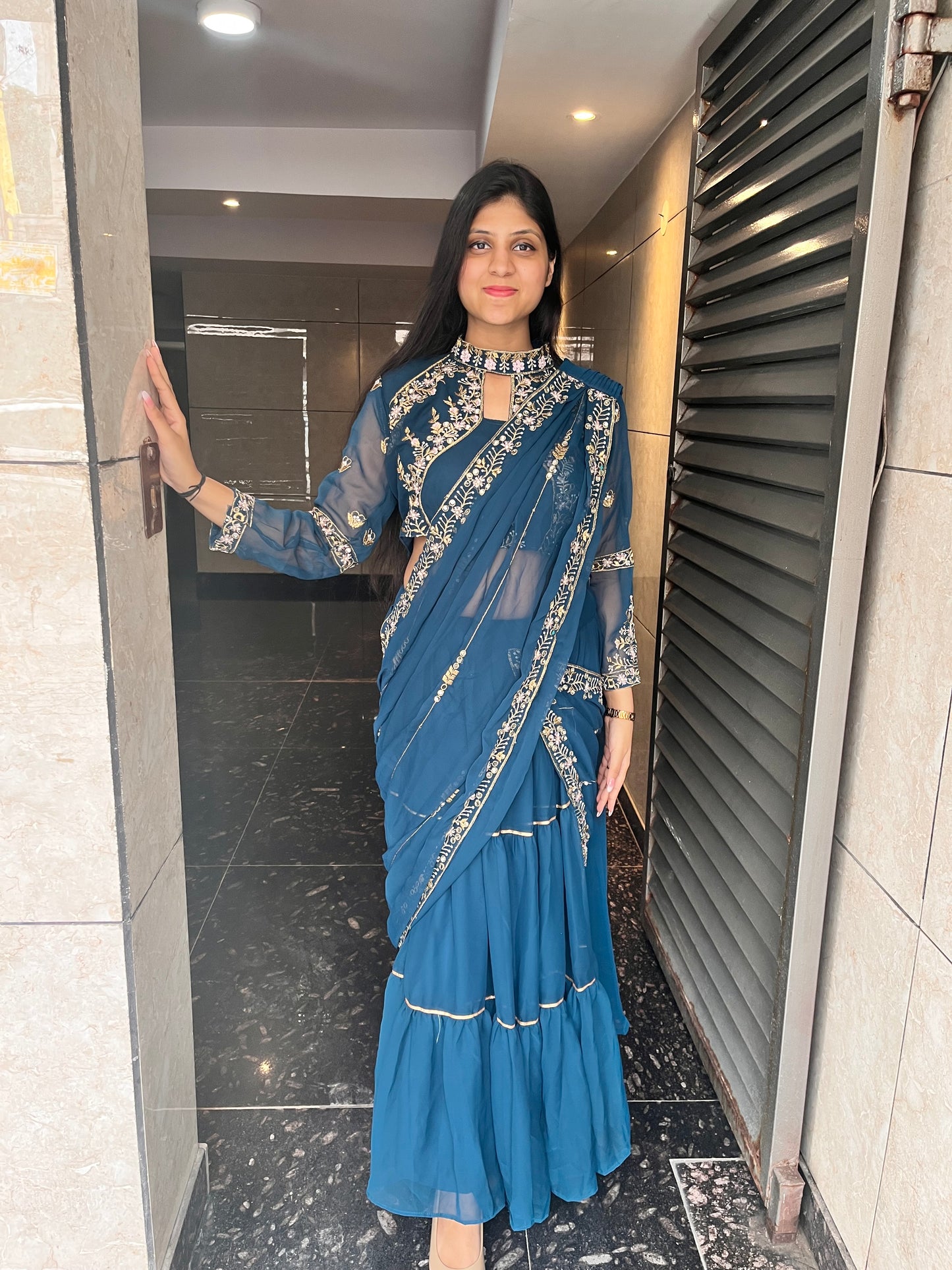 Ready to wear drape saree with hand work