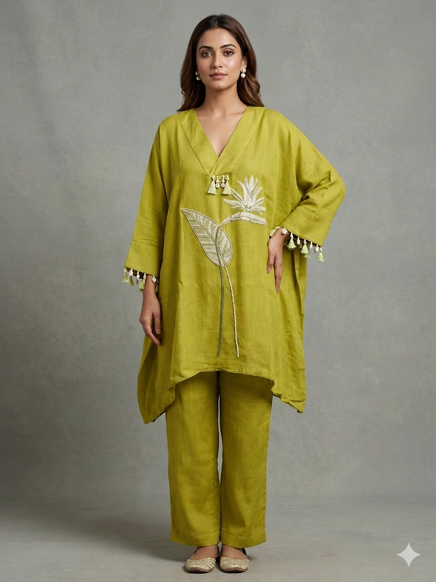 Olive Embroidered Co-ord Set for women