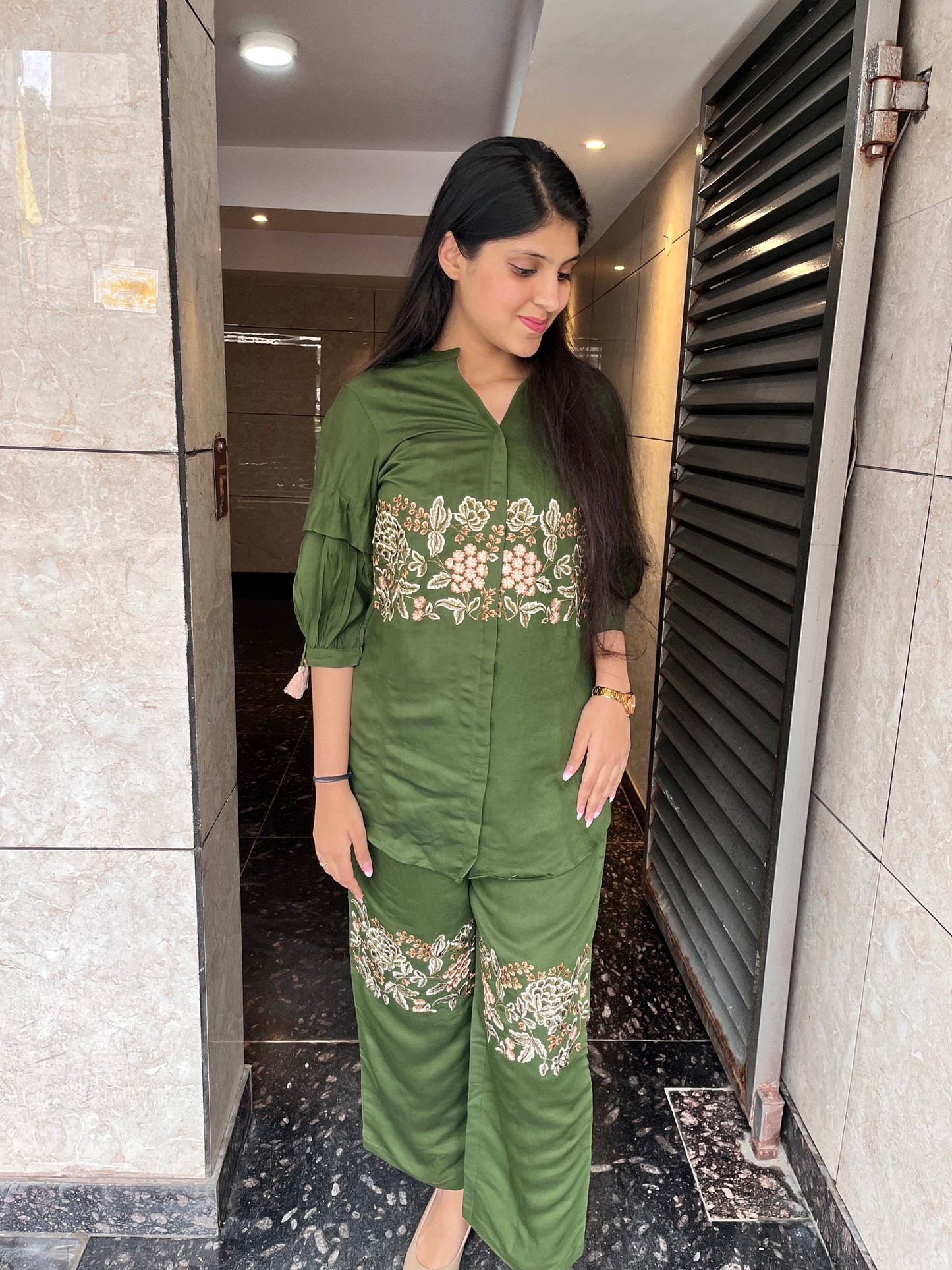 Hand embroidered coord set for women