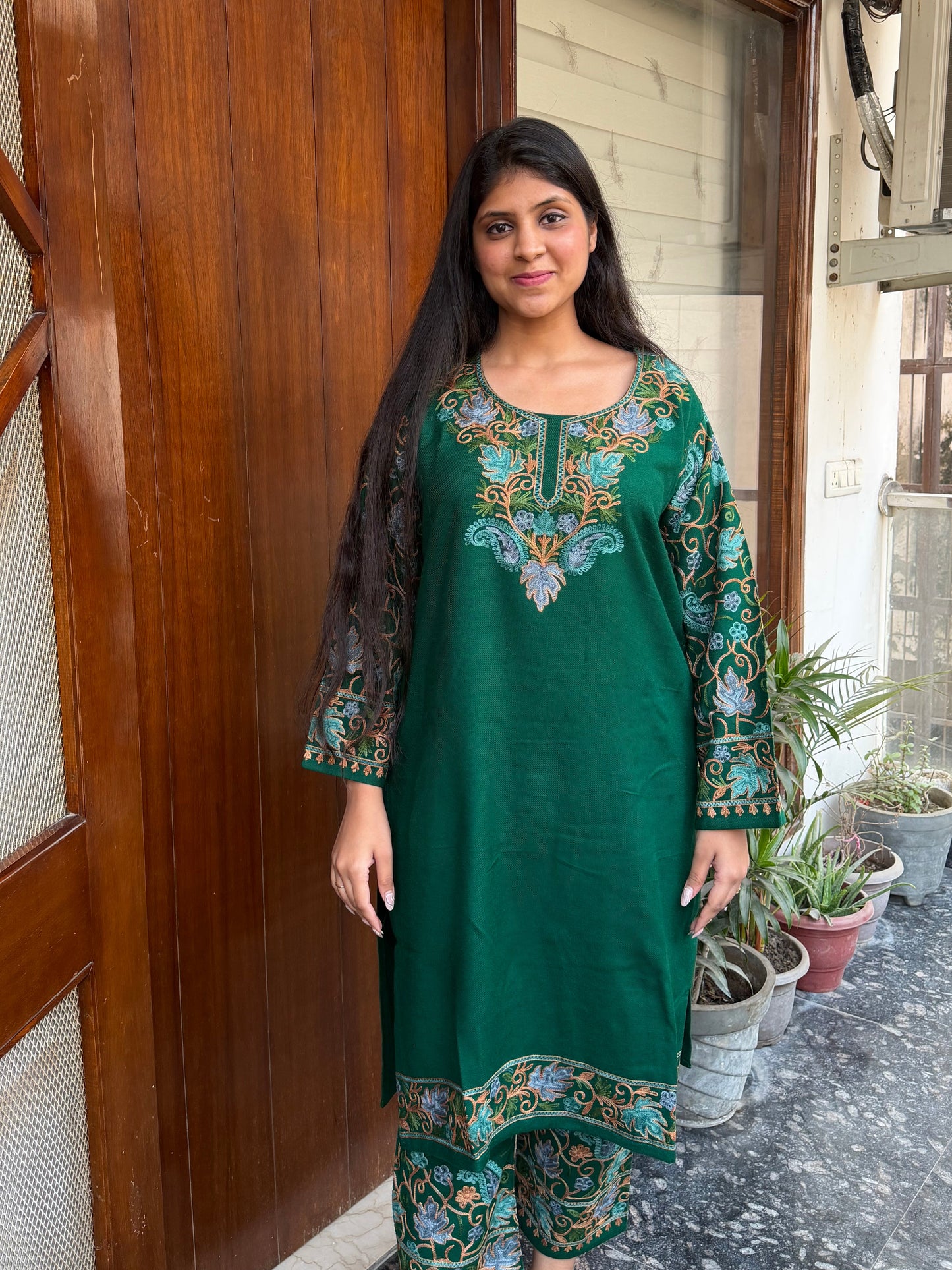 Pure wool hand embroidered aari work designer coord set