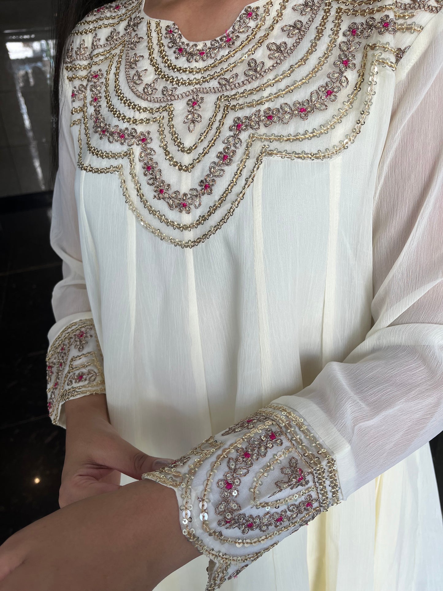 Hand embellished ivory festive coord set - set of 2