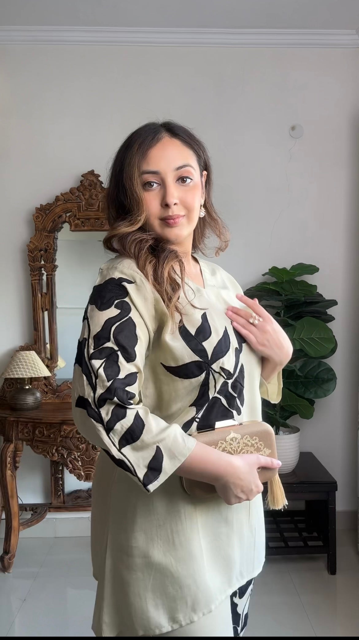 Embroidered coord set with palazzo