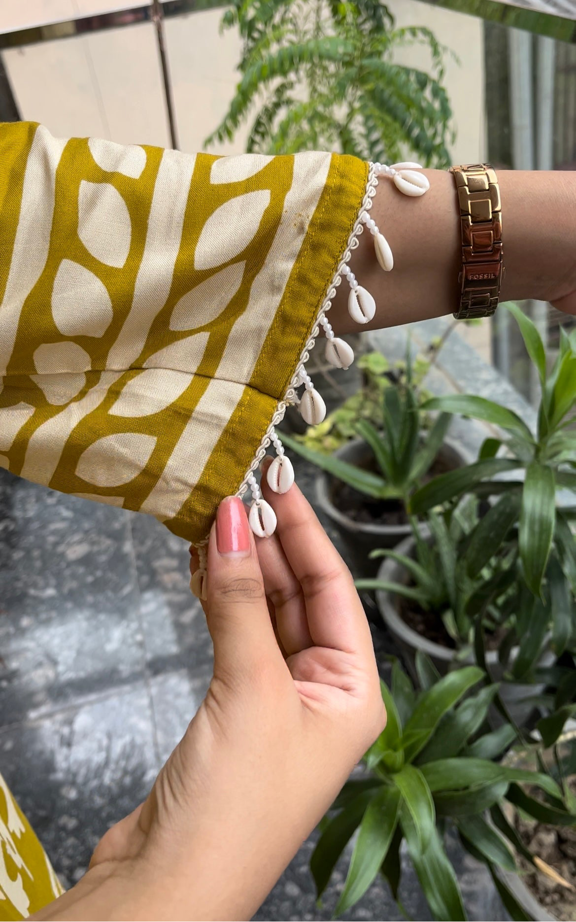 Yellow Embroidered Co-ord Set with Cowrie Shells