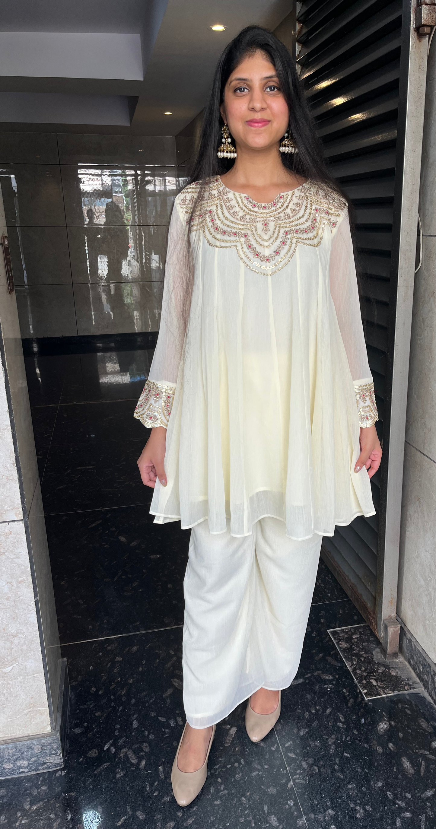 Hand embellished ivory festive coord set - set of 2