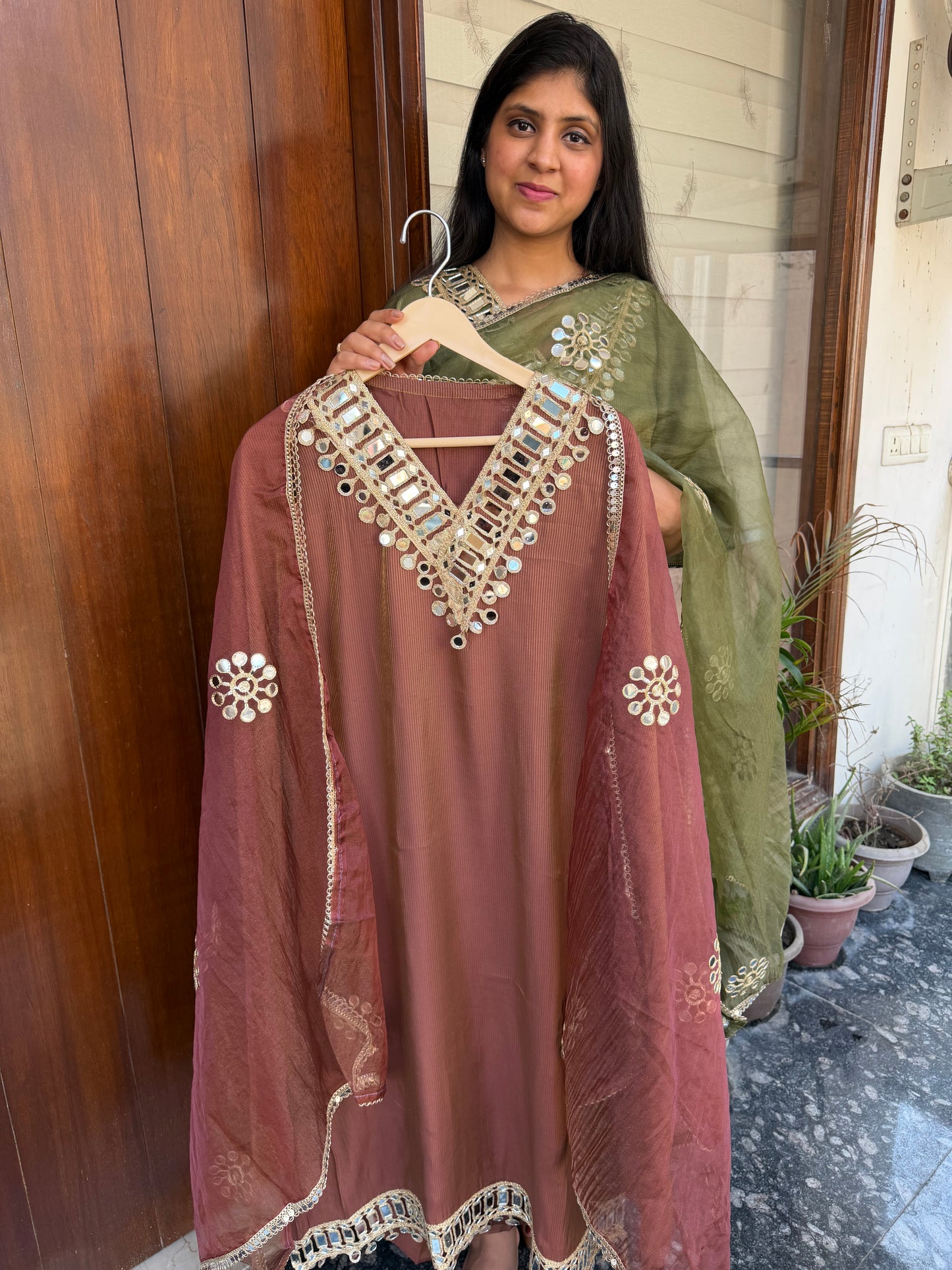 `Noor’ Glass silk designer 3 piece suit set