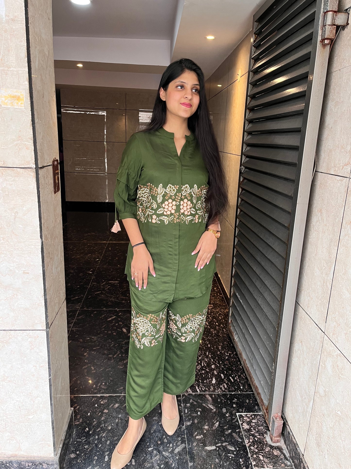 Hand embroidered coord set for women