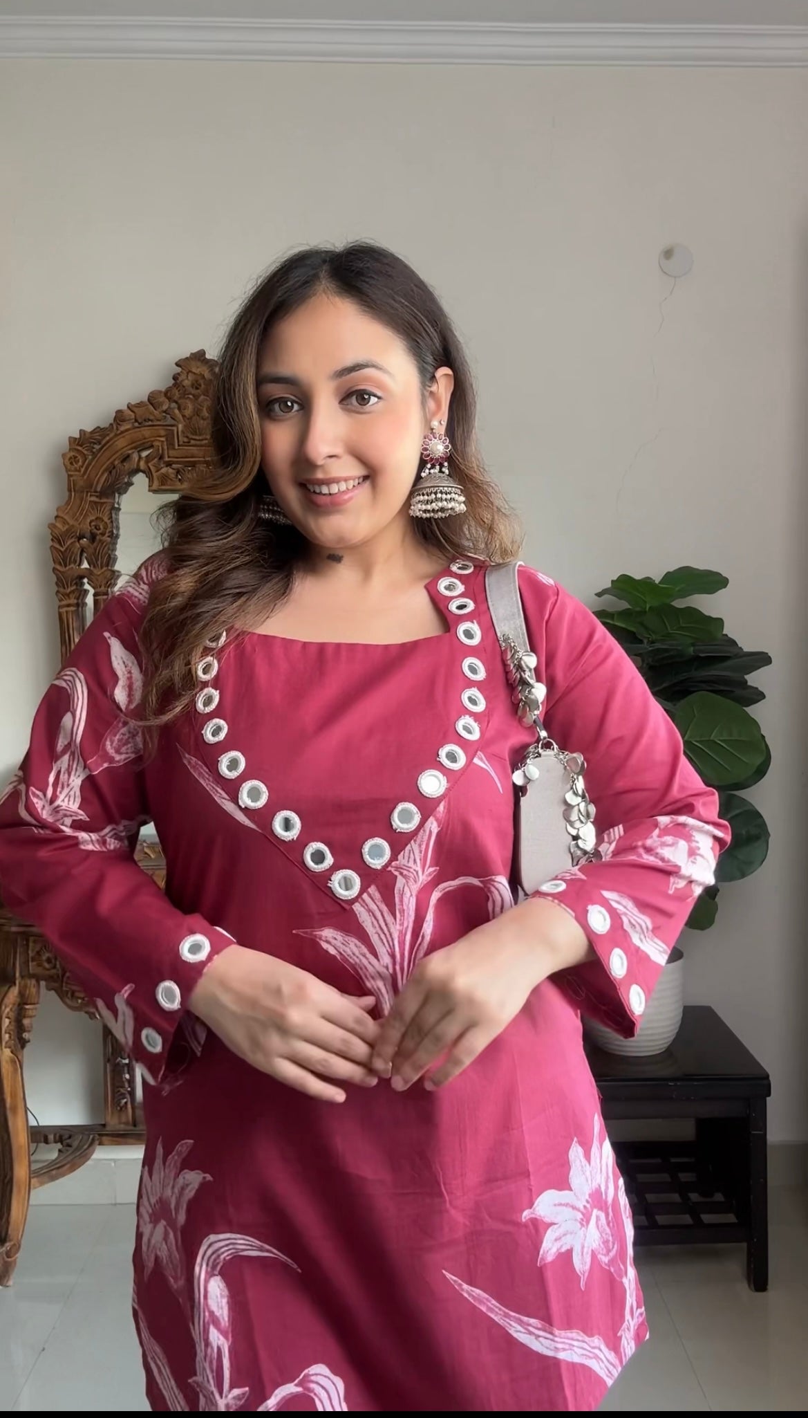 Floral red mul cotton 2 piece coord set