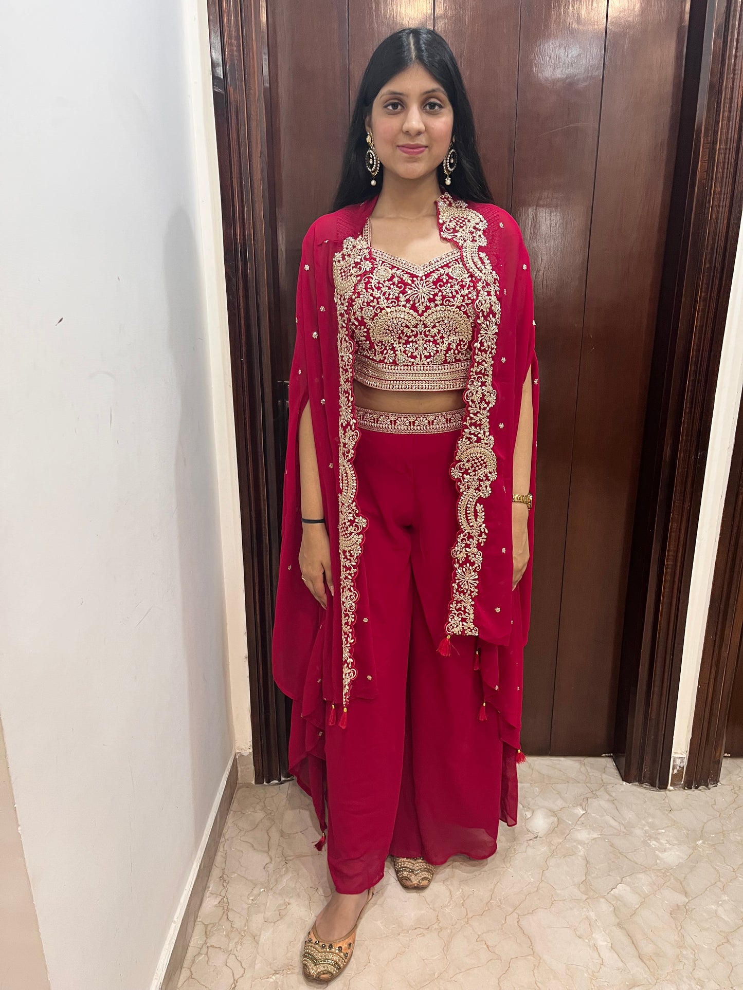 Indo western 3 piece dress - crop top and sharara with handwork