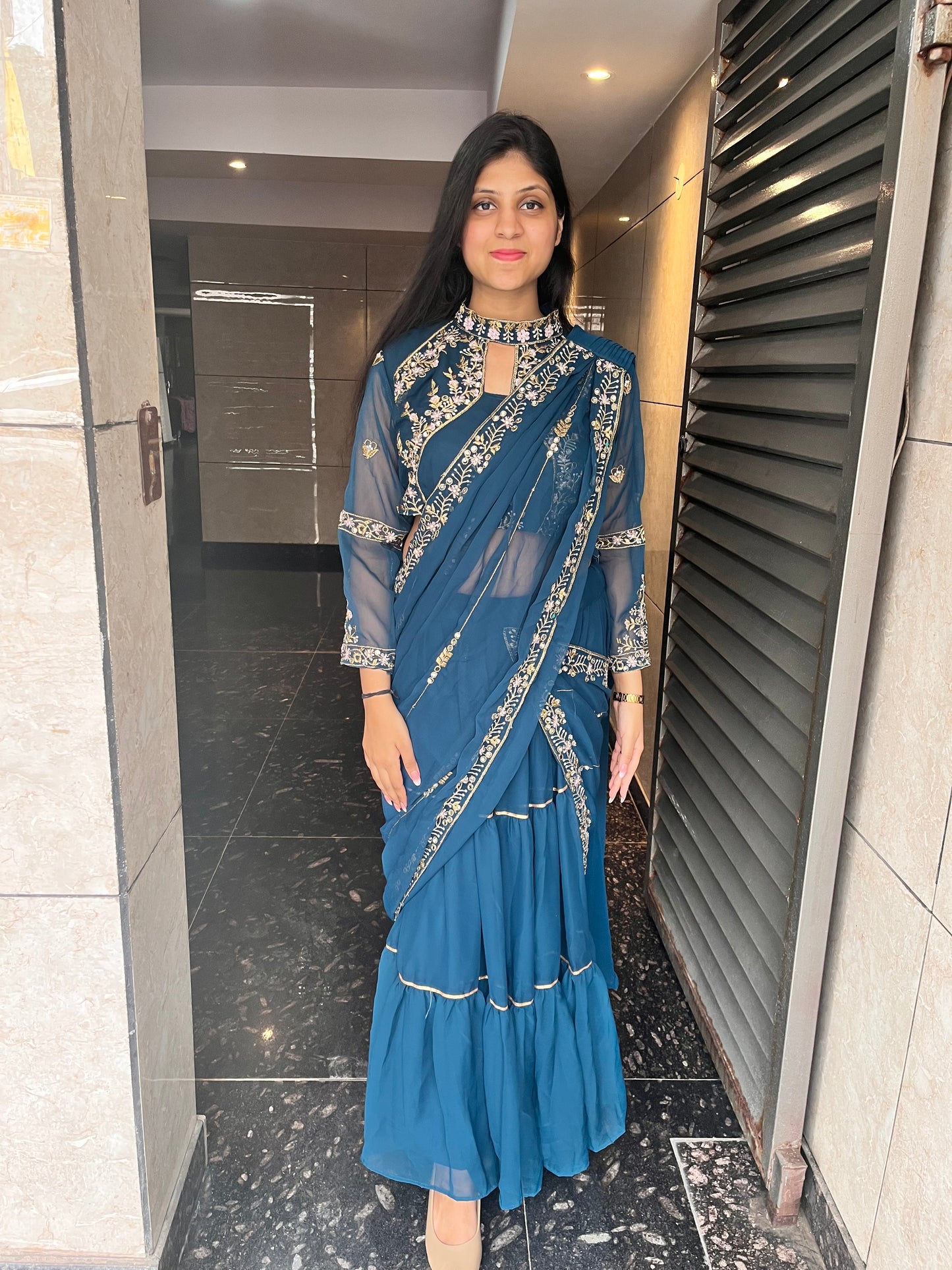 Ready to wear drape saree with hand work