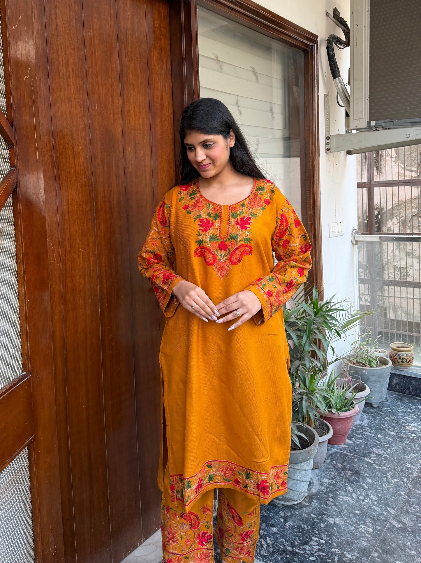 Pure wool hand embroidered aari work designer coord set