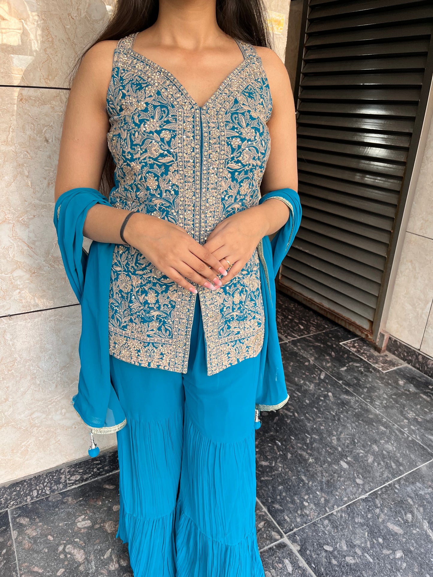 Designer sharara suit set with handwork