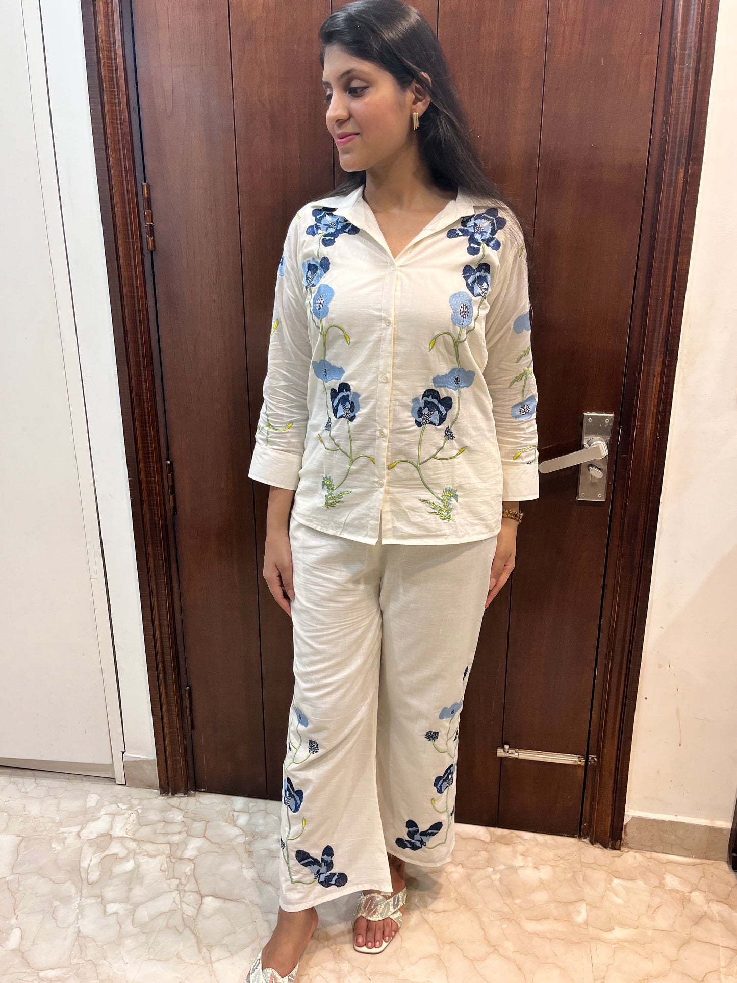 Mul cotton floral embroidery coord set