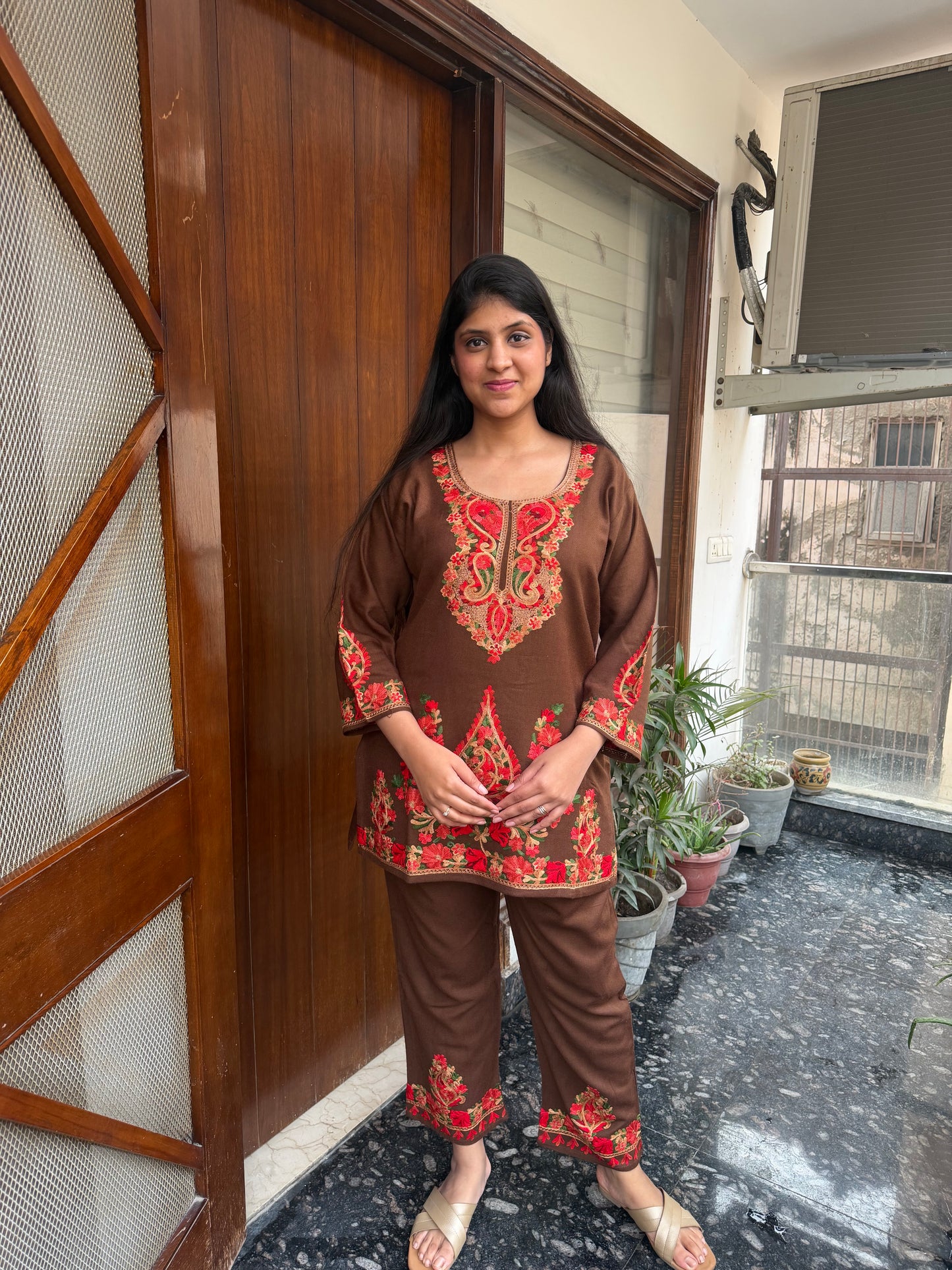 Pure wool hand embroidered aari work designer coord set