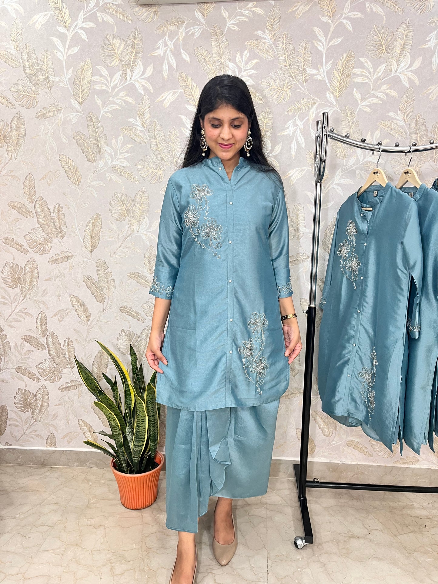 Indo western 2 piece dress - kurta and dhoti skirt with handwork