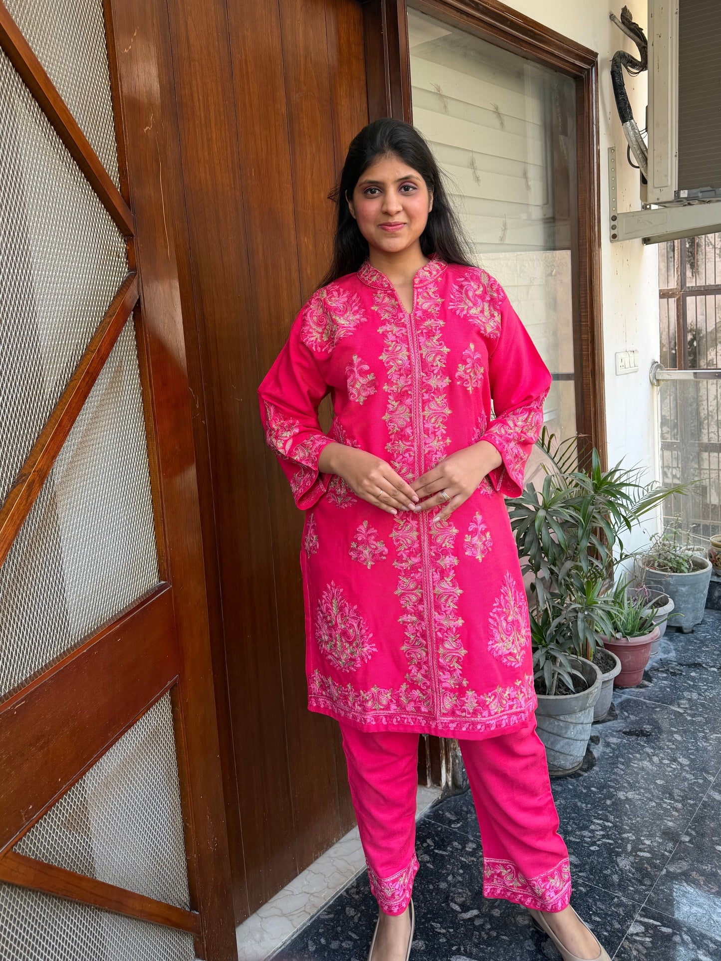 Pashmina hand embroidered designer coord set with aari work