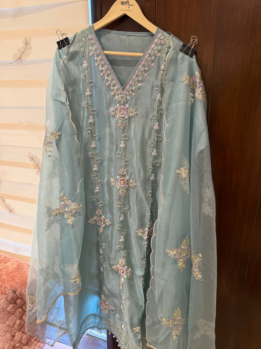 `Maisha’ Designer 3 piece suit set with hand and pearl work