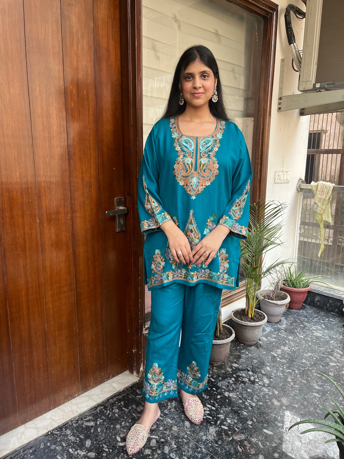 Pure wool hand embroidered aari work designer coord set