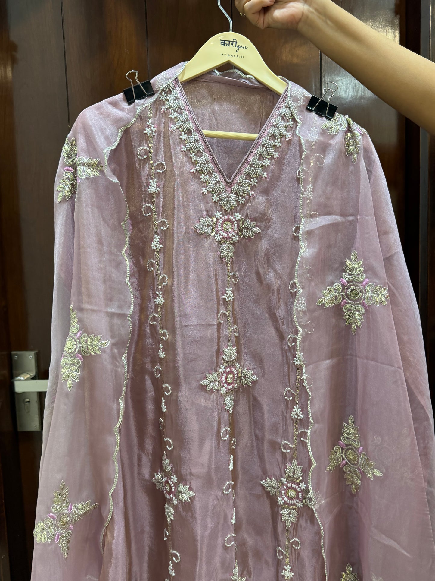 `Maisha’ Designer 3 piece suit set with hand and pearl work