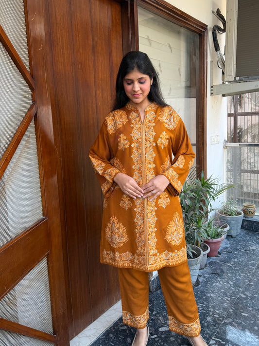 Pashmina hand embroidered designer coord set with aari work