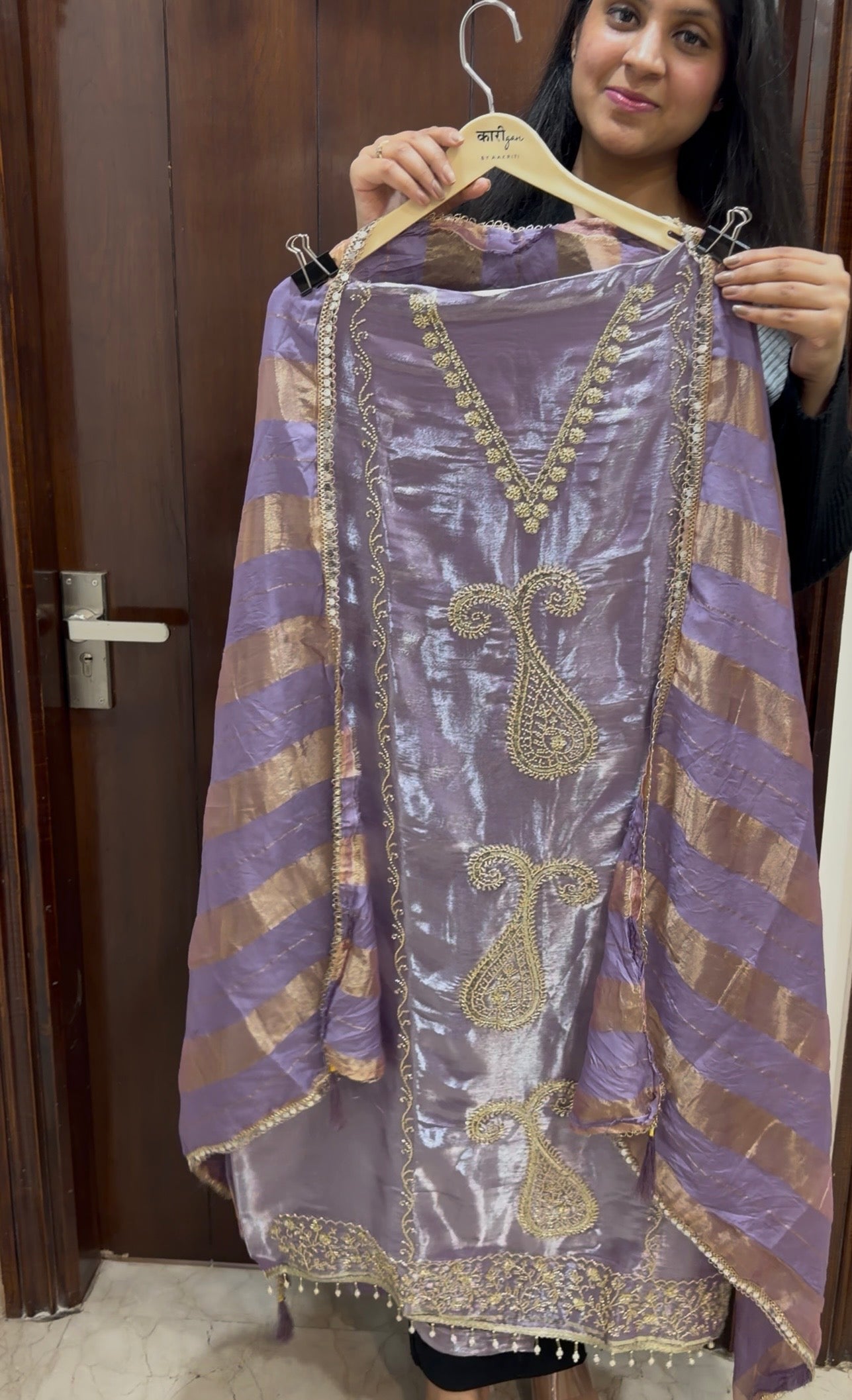 `Maisha’ Glass silk designer 3 piece suit set with handwork