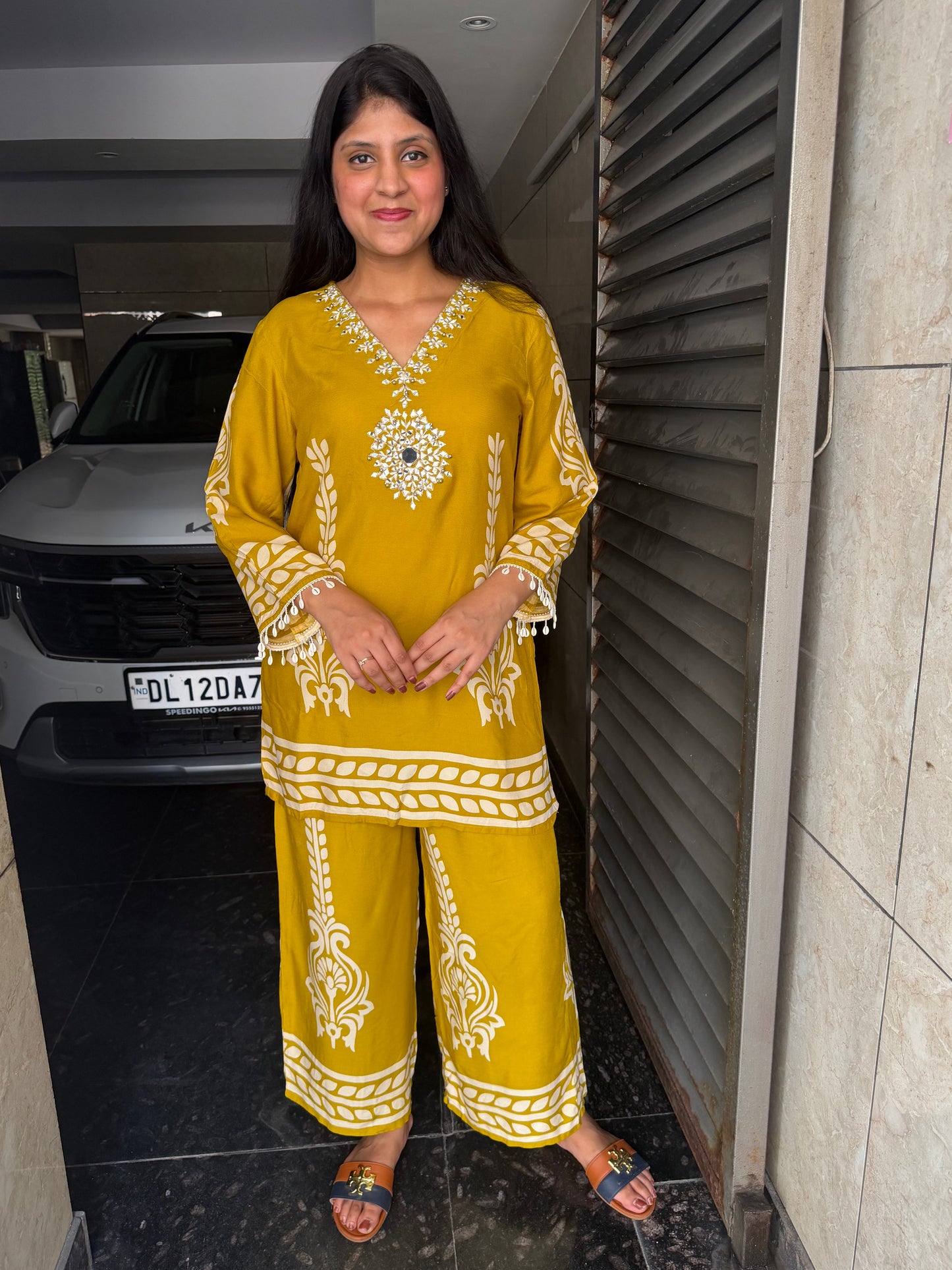 Yellow hand Embroidered Co-ord Set