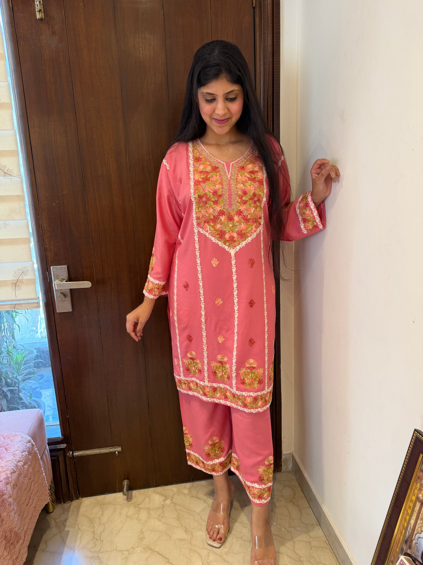Designer Aari Embroidered Suit Set for Women – 3 Piece Kurta, Pant & Dupatta