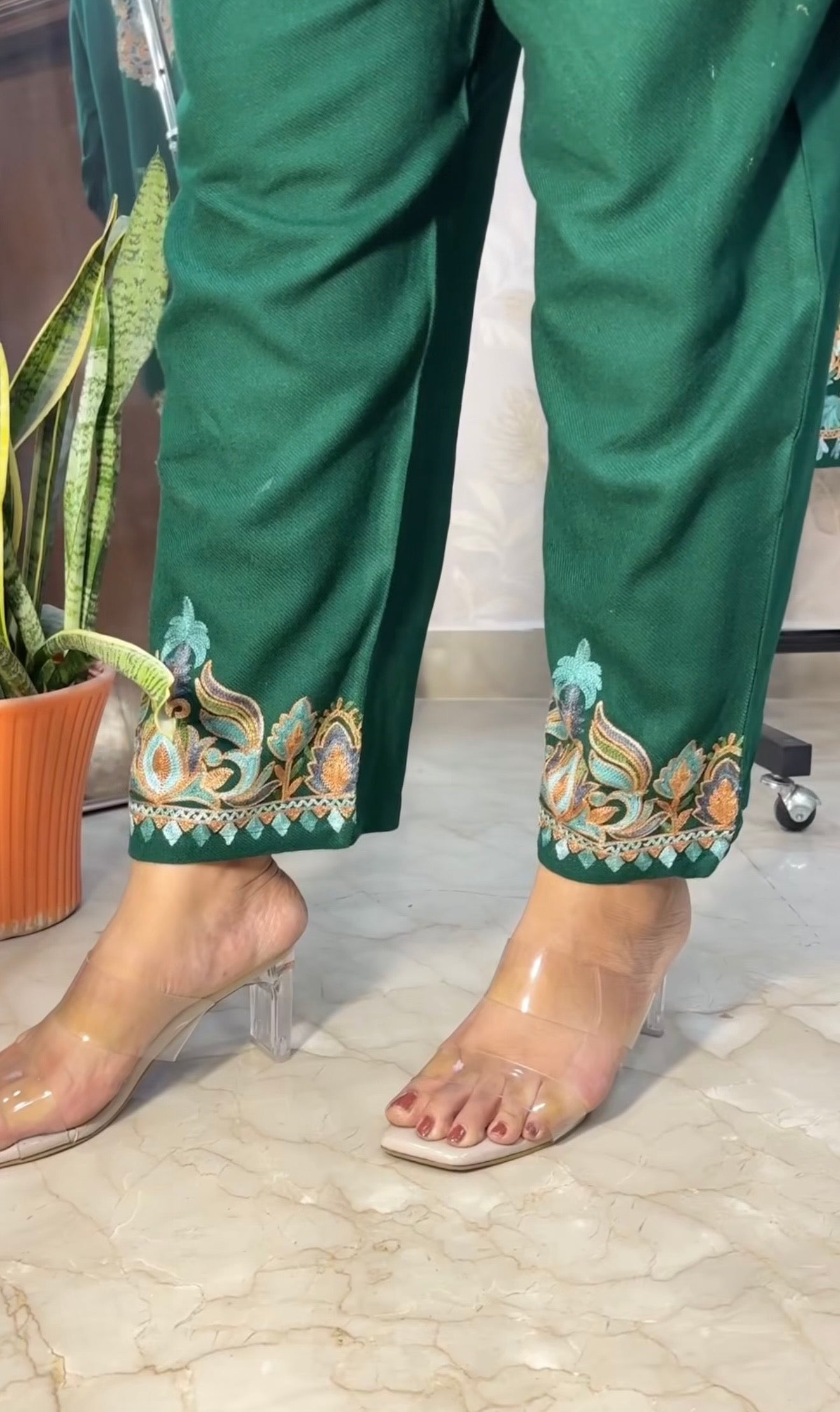 Pure wool hand embroidered aari work designer coord set