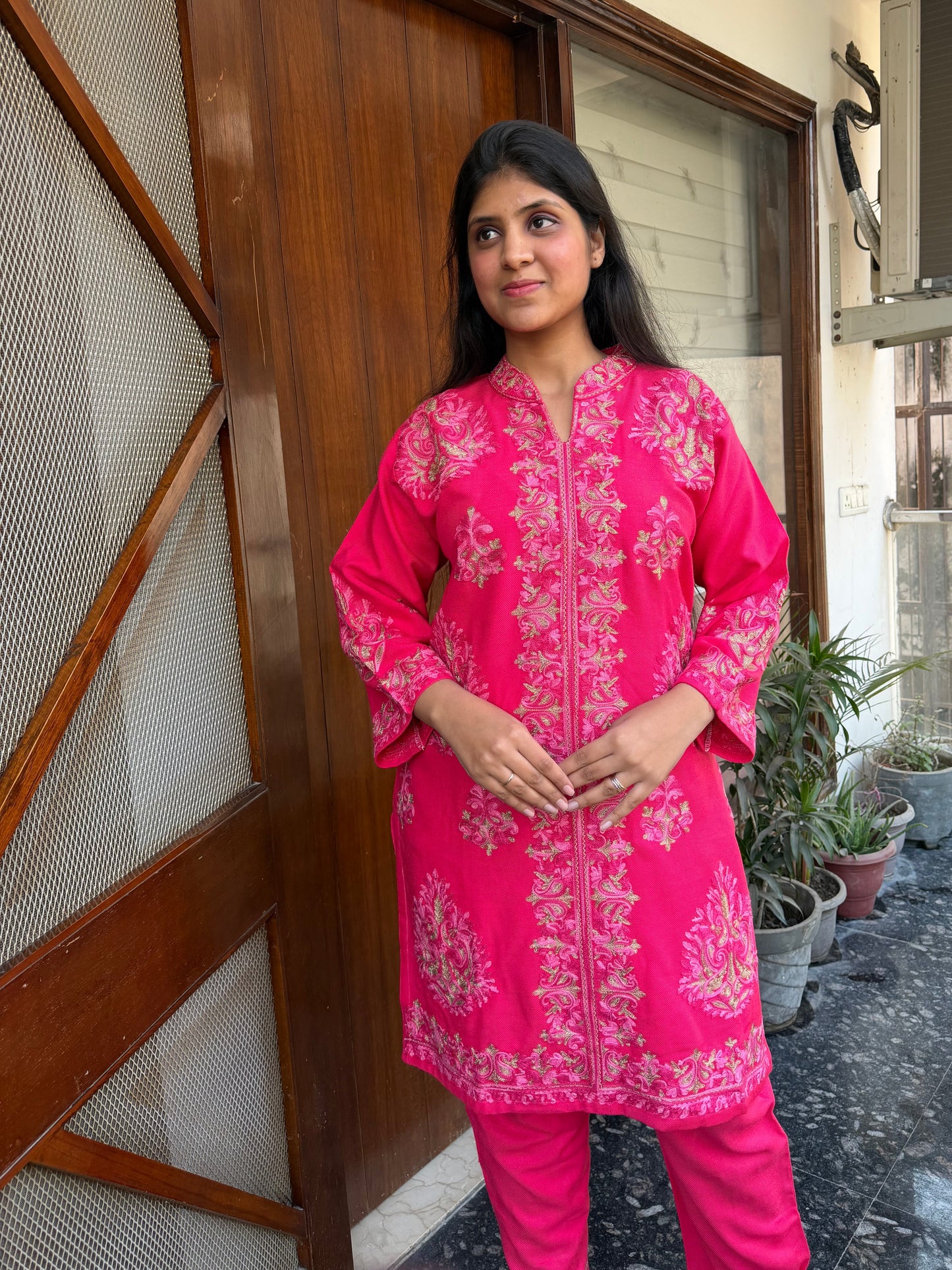 Pashmina hand embroidered designer coord set with aari work