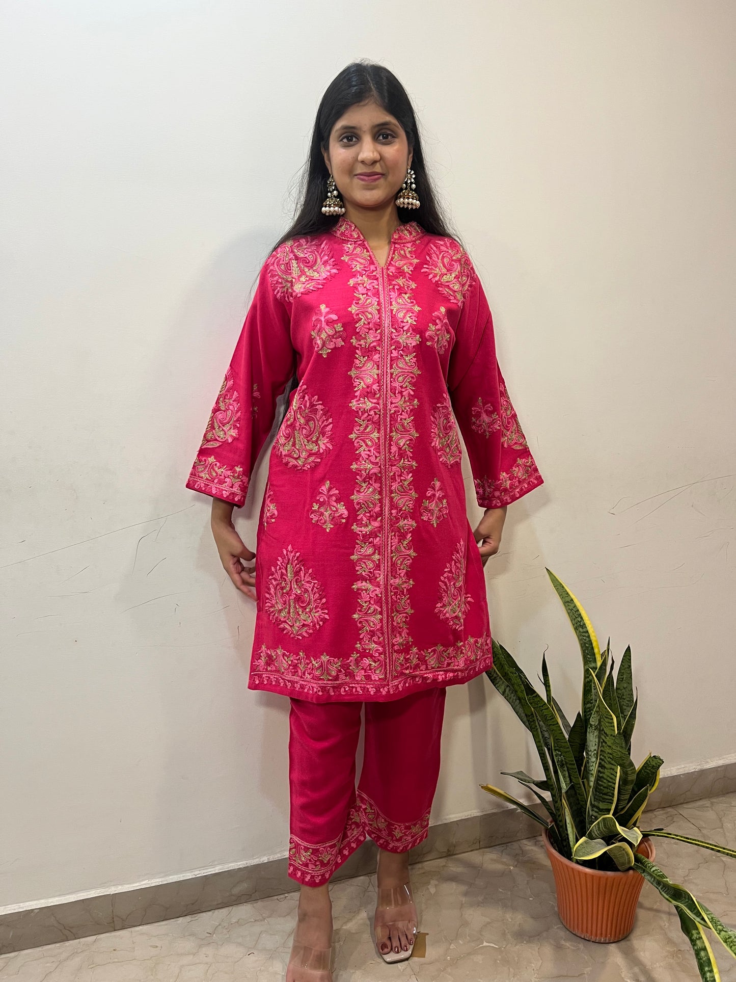 Pashmina hand embroidered designer  coord set with aari work