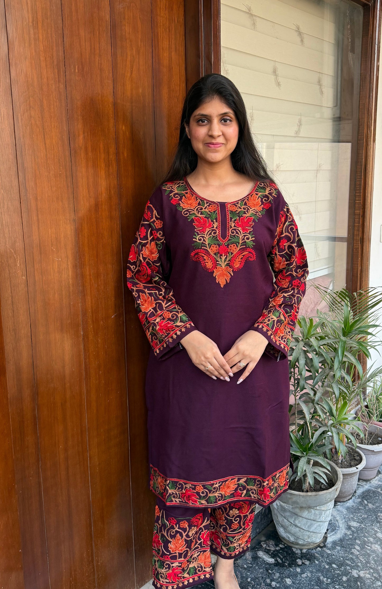 Pure wool hand embroidered aari work designer coord set