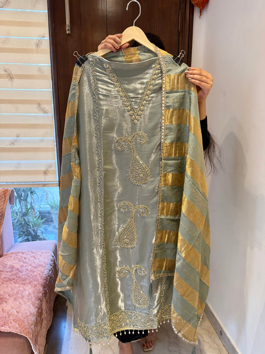 `Maisha’ Glass silk designer 3 piece suit set with handwork