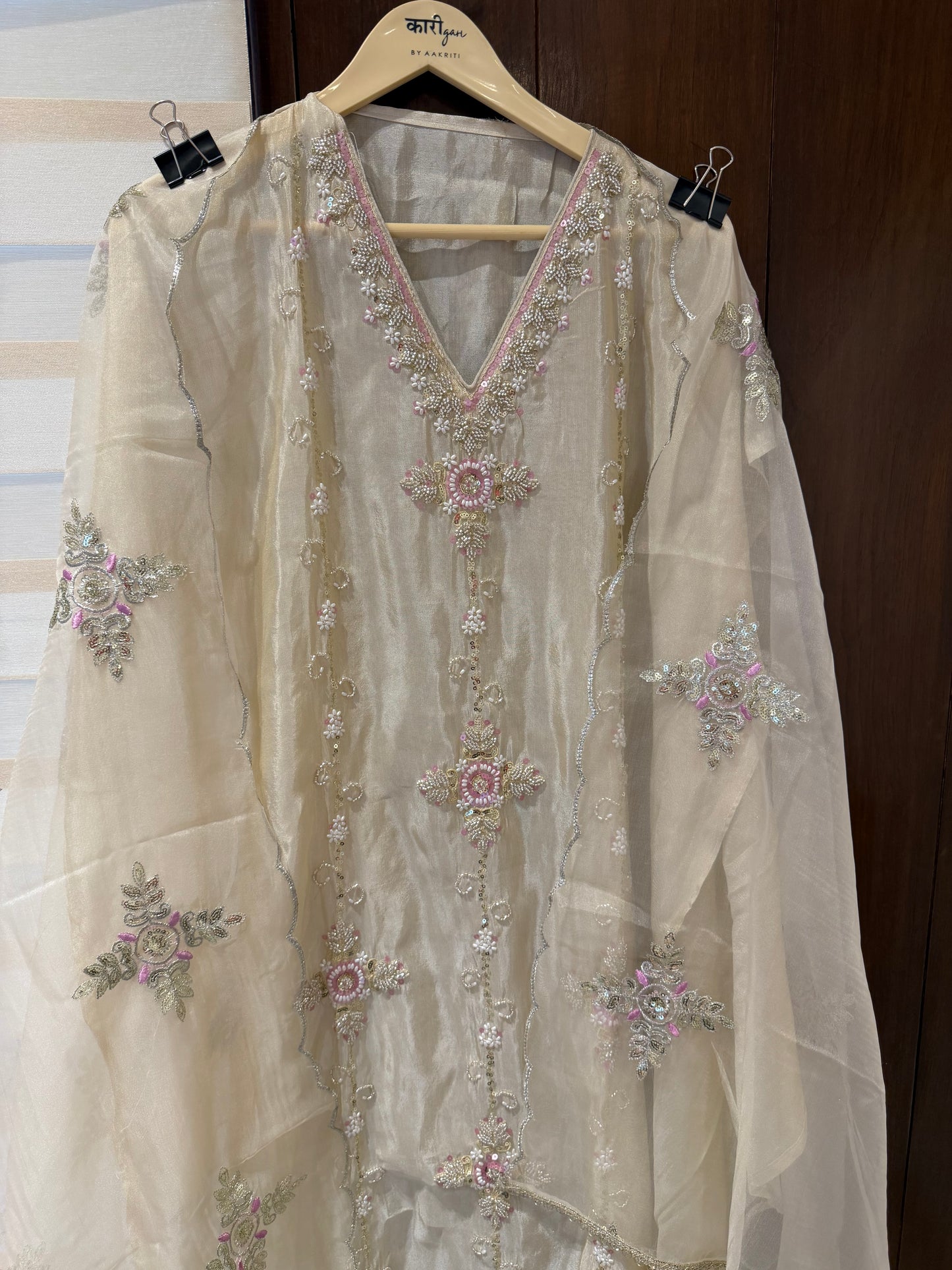`Maisha’ Designer 3 piece suit set with hand and pearl work