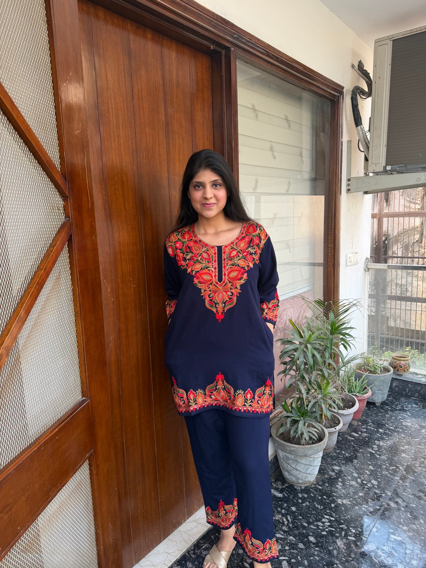 Pure wool hand embroidered aari work designer coord set