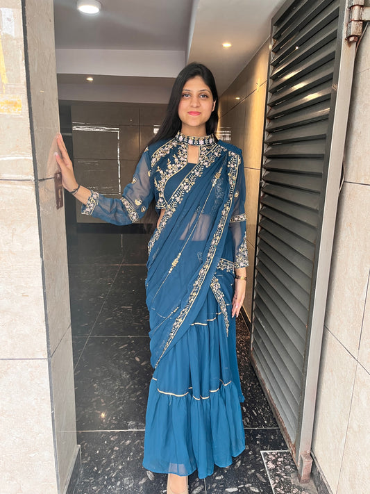 Ready to wear drape saree with hand work