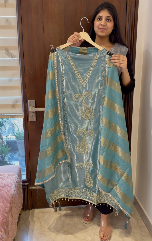 `Maisha’ Glass silk designer 3 piece suit set with handwork