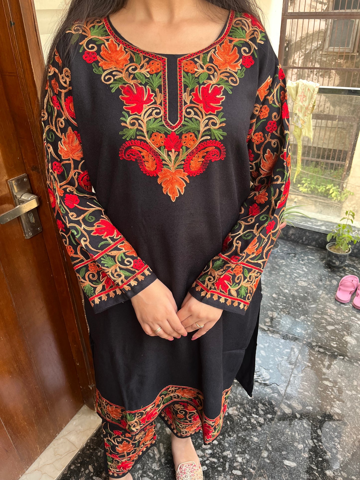 Pure wool hand embroidered aari work designer coord set