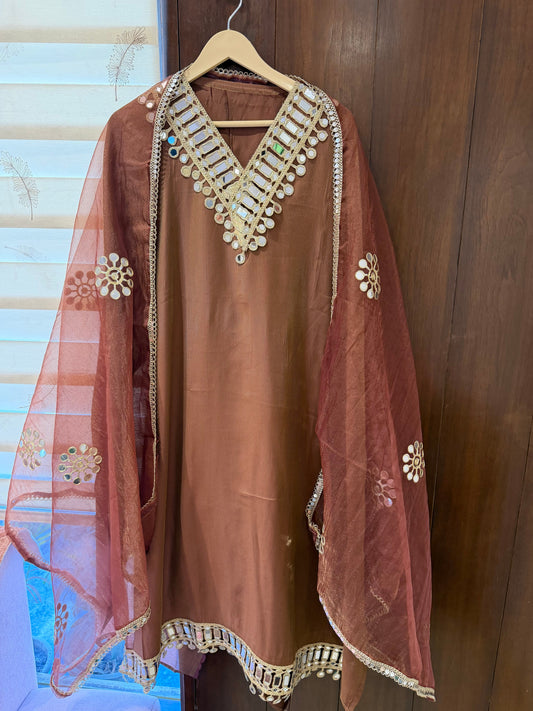 `Noor’ Glass silk designer 3 piece suit set