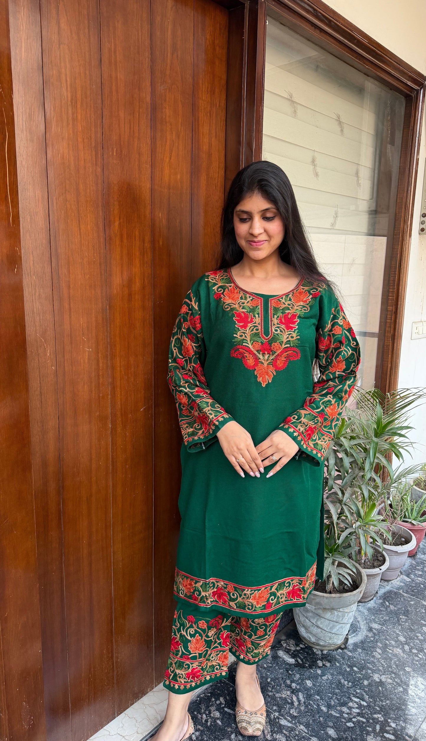 Pure wool hand embroidered aari work designer coord set