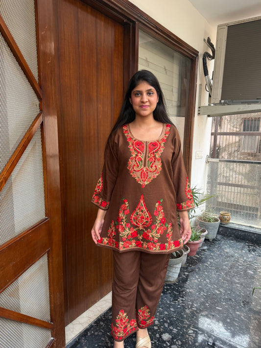 Pure wool hand embroidered aari work designer coord set