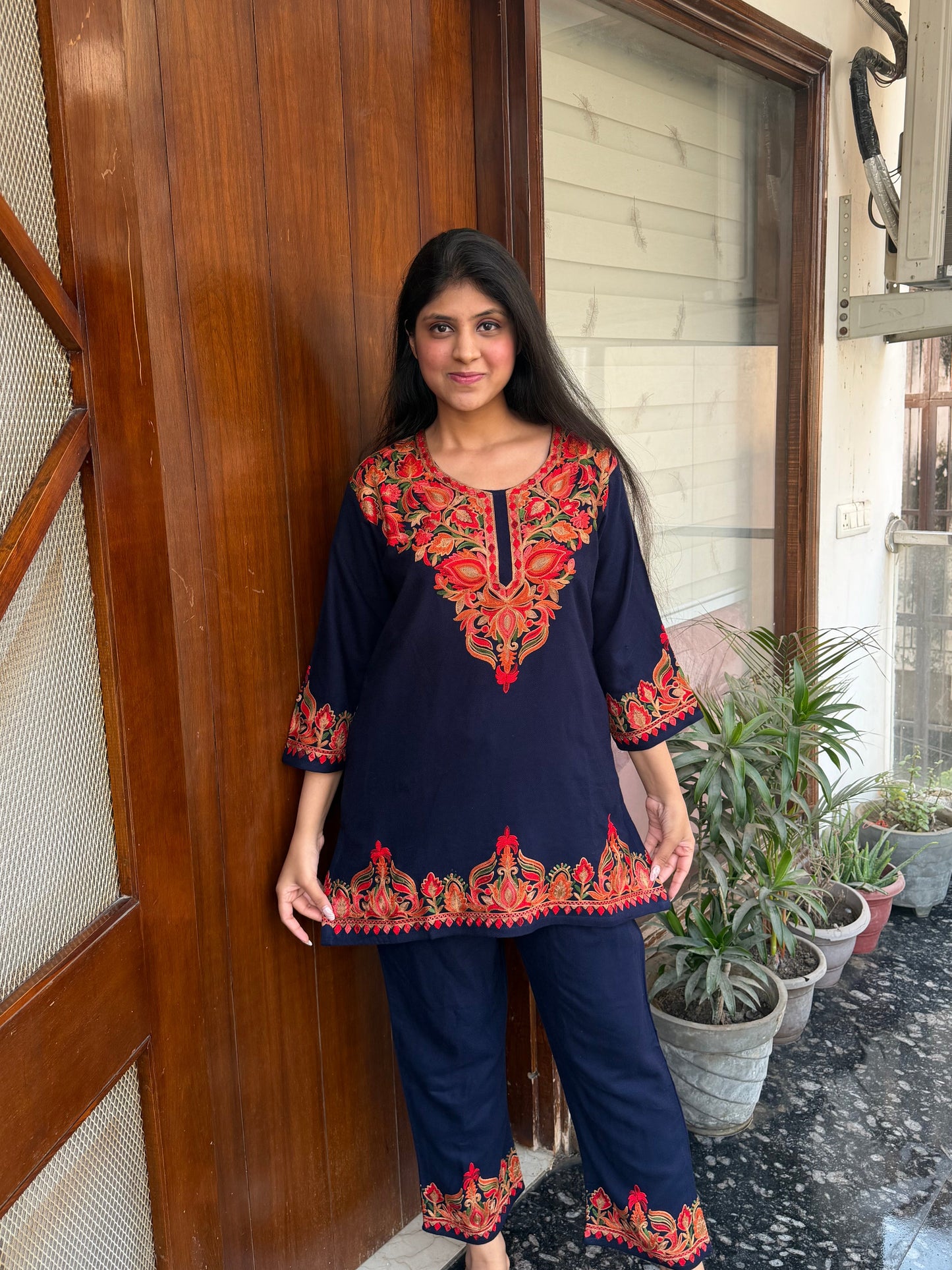 Pure wool hand embroidered aari work designer coord set