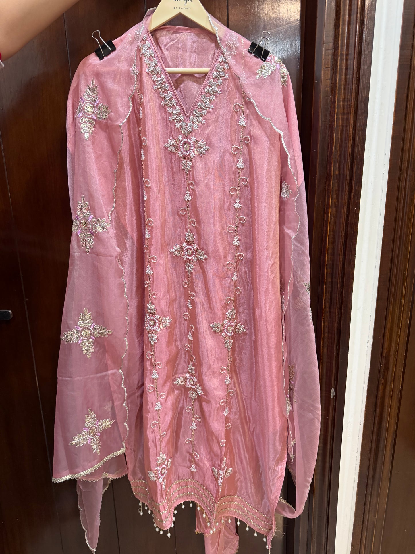 `Maisha’ Designer 3 piece suit set with hand and pearl work