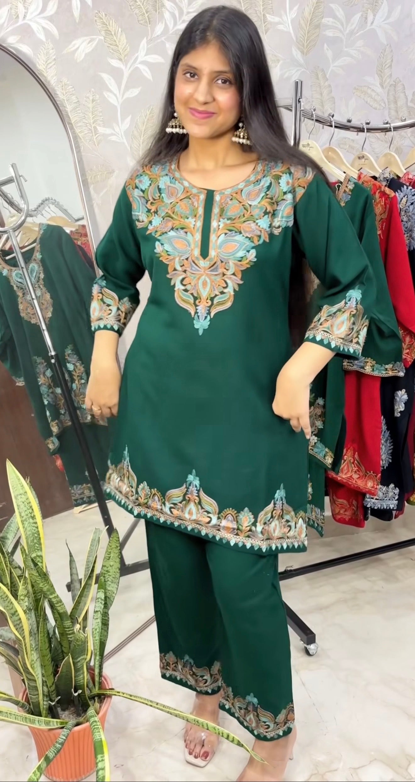 Pure wool hand embroidered aari work designer coord set