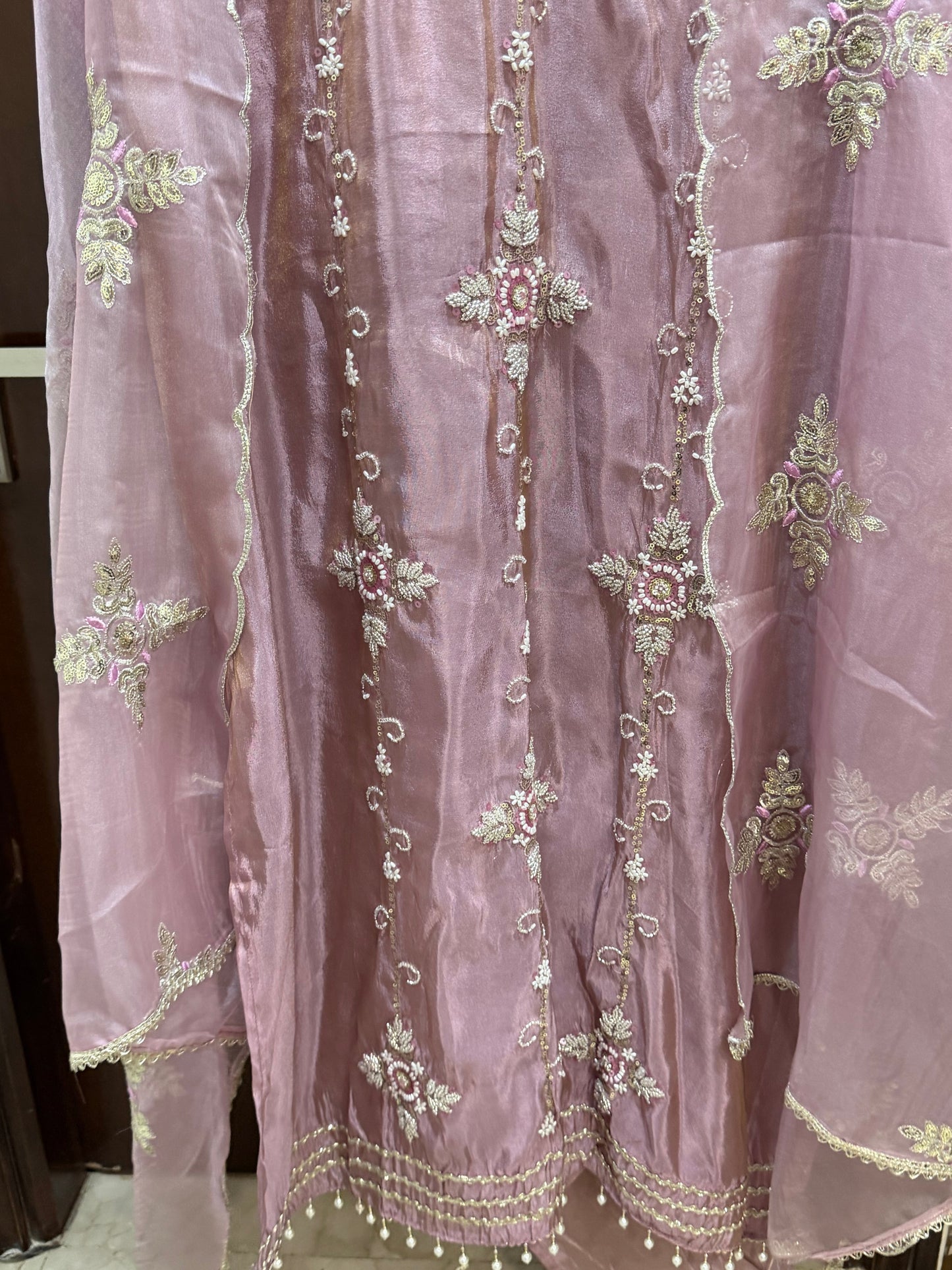 `Maisha’ Designer 3 piece suit set with hand and pearl work